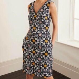 Boden NEW Tatiana Trellis V Neck Shift Dress 8 LONG